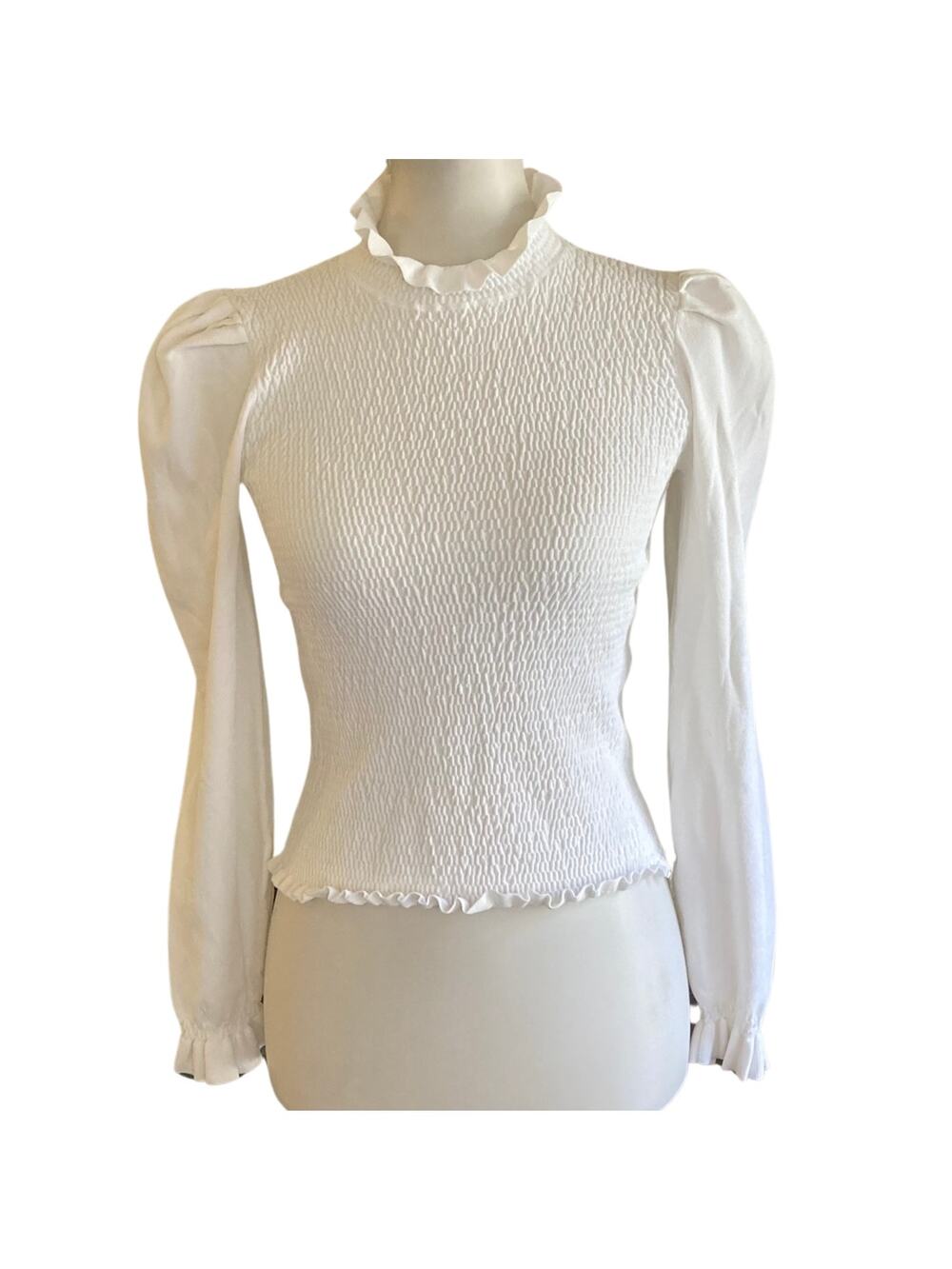 Ruched White Knit Top, Medium Like new, Ruffle Neckline